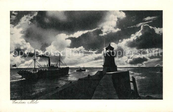 Emden Ostfriesland Mole Leuchtturm Dampfer Abendstimmung