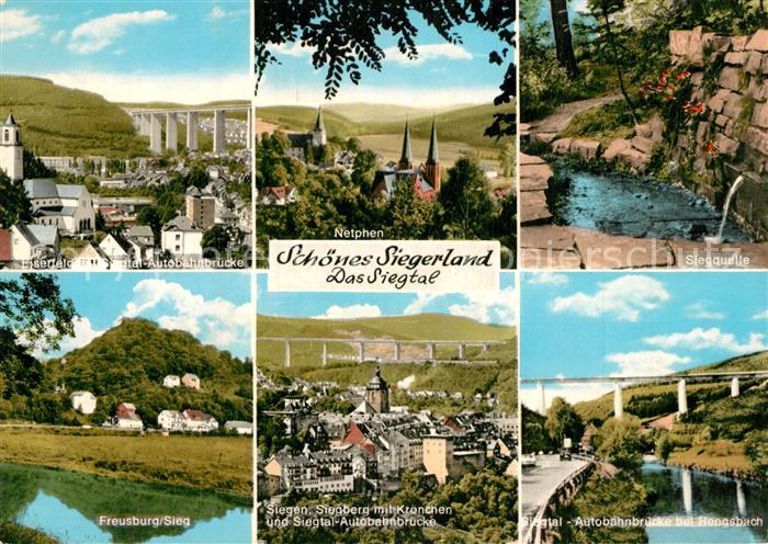 Siegen Westfalen Panorama Siegtal Autobahnbruecke Siegquelle Freusberg Netphen E