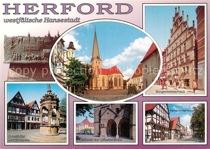 Herford Hansebrunnen Neustaedter Marktbrunnen Johanniskirche Rathaus Muensterkir