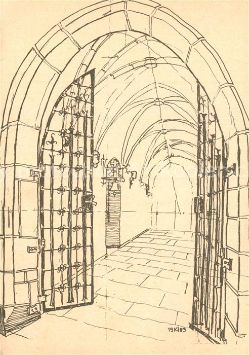 Dortmund Propsteikirche 14. Jhdt. Zeichnung von Gerhard Kirchgeorg Kuenstlerkart