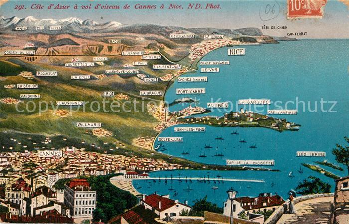 Panoramakarte Cannes Nice Antibes Clausonnes Golfe-Juan