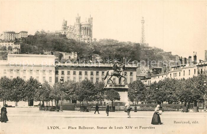 Lyon France Place Bellecour Statue de Louis XIV et Fourviere