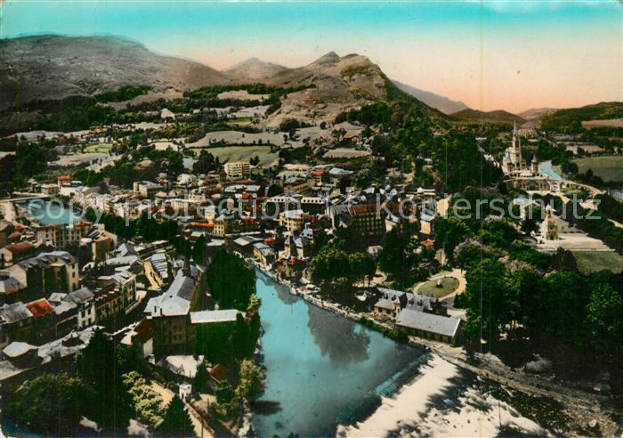 Lourdes Hautes Pyrenees Vue aerienne et Chute du Gave prise du Chateau Fort