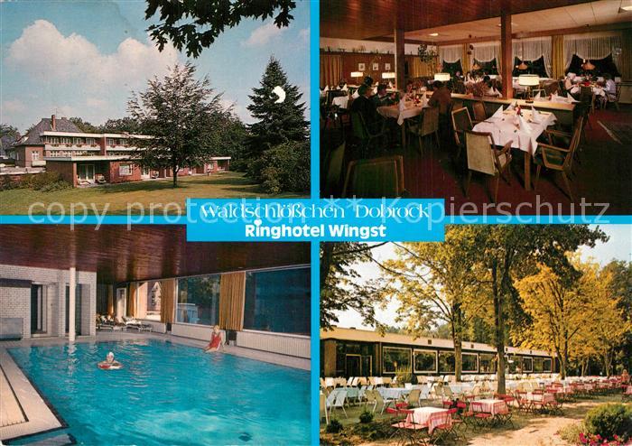 Wingst Waldschloesschen Dobrock Gastraum Hallenbad Freiterrasse