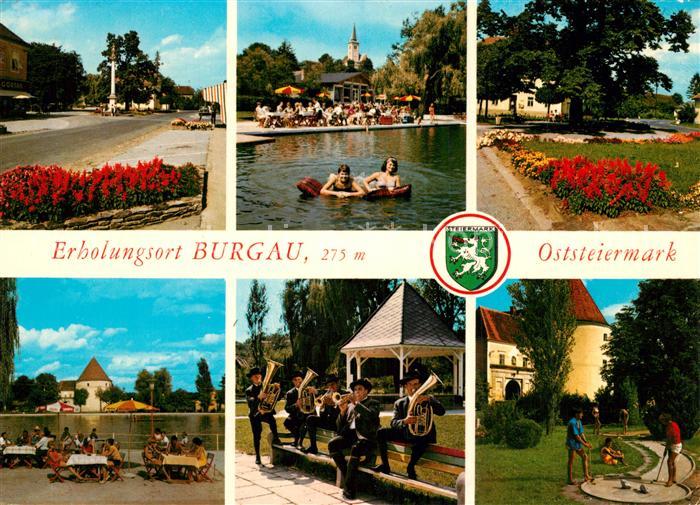 Burgau Steiermark Hauptplatz Mariensaeule Badestrand Pfarrkirche Strandbad mit S
