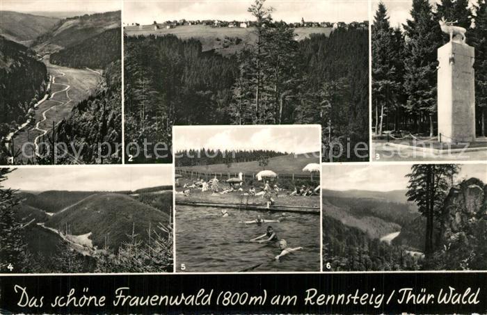 Frauenwald Thueringen Panorama Blick ins Nahetal Monument Gabel Freibad