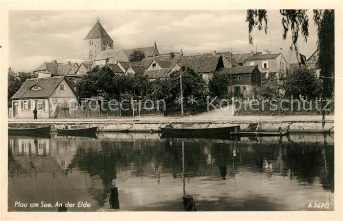 Plau See Partie an der Elde Teilansicht mit Kirche