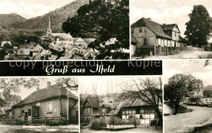 Ilfeld Suedharz Ortsansicht mit Kirche Hufhaus Birkenmoor Braunsteinhaus Christi