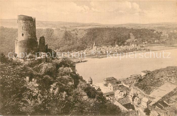 St Goar Panorama Blick ins Rheintal mit Burg Katz