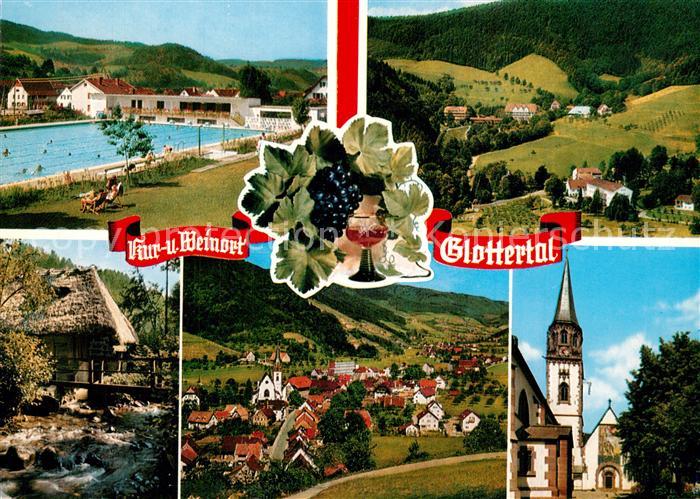 Glottertal Teilansichten Kur- und Weinort im Schwarzwald Freibad Kirche
