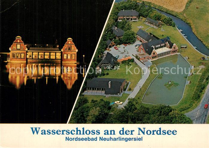 Neuharlingersiel Wasserschloss Nachtaufnahme Fliegeraufnahme