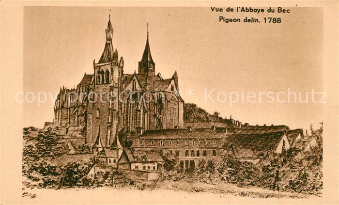 Le Bec-Hellouin Abbaye Dessin Kuenstlerkarte