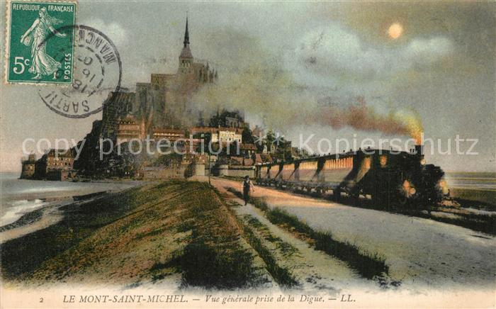 Le Mont-Saint-Michel Vue Generale prise de la Digue au clair de lune Dessin Kuen