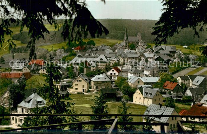 Bischofsgruen Panorama Blick vom Huegelfelsen Kurort im Fichtelgebirge