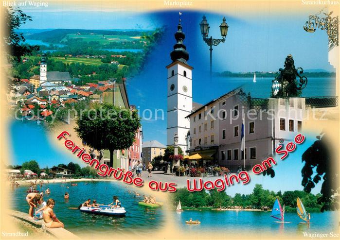 Waging See Panorama Ortszentrum Kirche Bayerischer Loewe Statue Strandbad Windsu