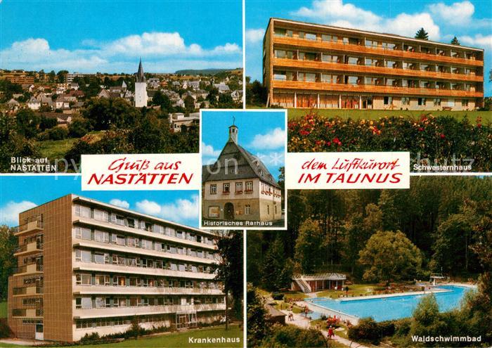 Nastaetten Taunus Stadtpanorama Schwesternhaus Krankenhaus Waldschwimmbad