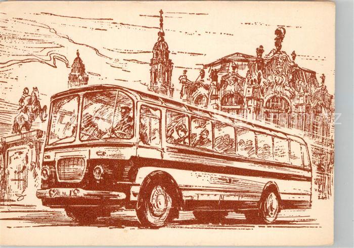 Dresden Zum Andenken an eine Stadtrundfahrt Bus Zeichnung Kuenstlerkarte
