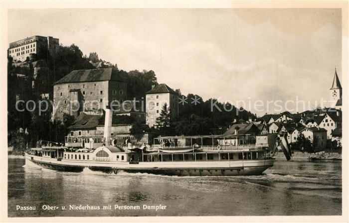 Passau Ober- und Niederhaus mit Personendampfer
