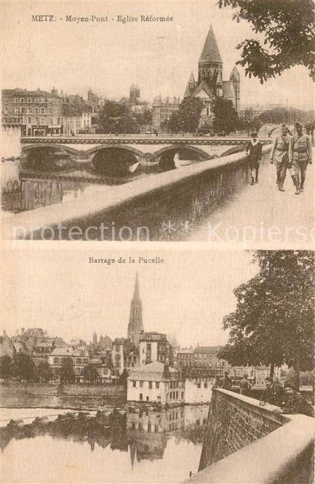 Metz  57 Moselle Moyen Pont Eglise Réformée Barrage de la Pucelles