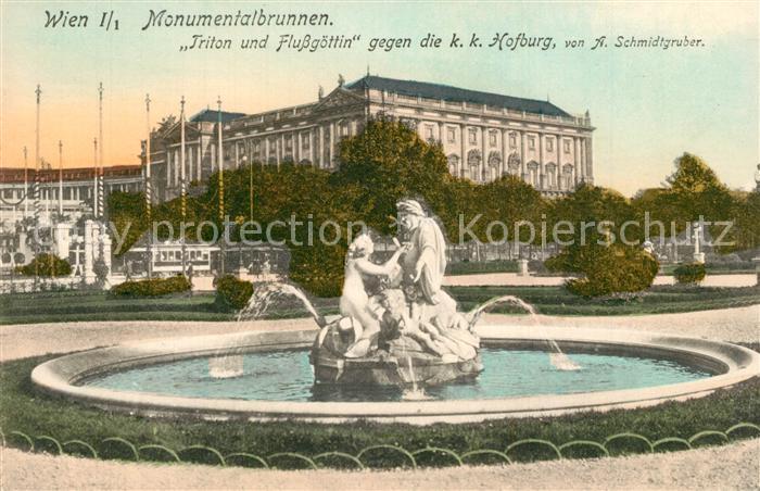 Wien Monumentalbrunnen Triton und Flussgoetting mit kk Hofburg