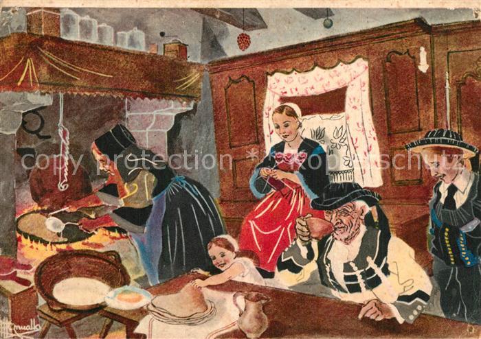 Pontivy Jour de Galettes Aquarelle de Charles Homualk Kuenstlerkarte