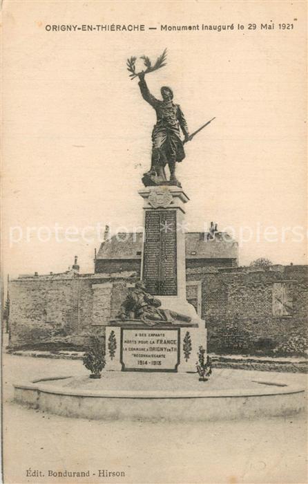 Origny-en-Thierache Monument Inaugure le 29 Mai 1921