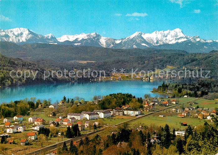 Krumpendorf Woerthersee Panorama Kur- und Badeort mit Mittagskogel Karawanken