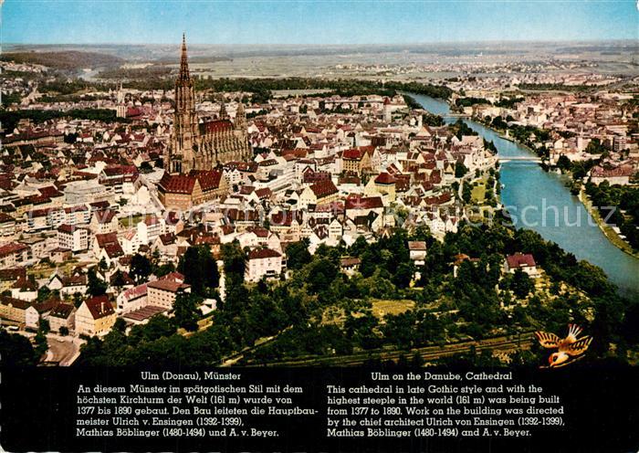 Ulm Donau Stadtpanorama mit Ulmer Muenster Ulmer Spatz Fliegeraufnahme