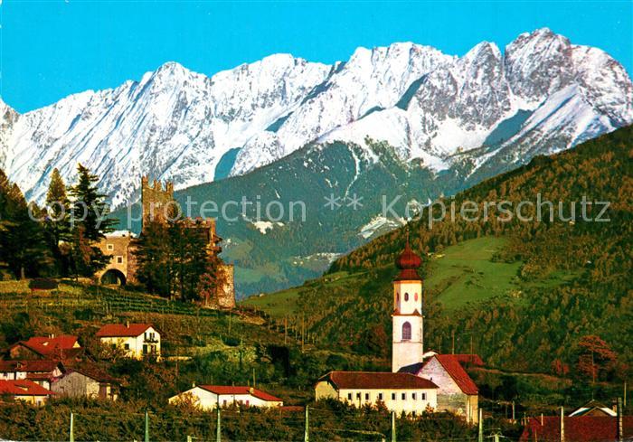 Naturns Ortsansicht mit Kirche Burgruine Vinschgau gegen Ifinger Sarntaler Alpen