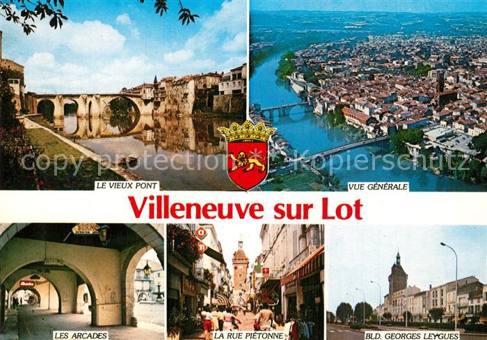 Villeneuve-sur-Lot Le Vieux Pont Vue generale Les Arcades La rue Pietonne Boulev