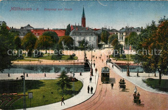 Mulhouse Muehlhausen 68 Alsace Stadteingang Strassenbahn Pferdekutschen