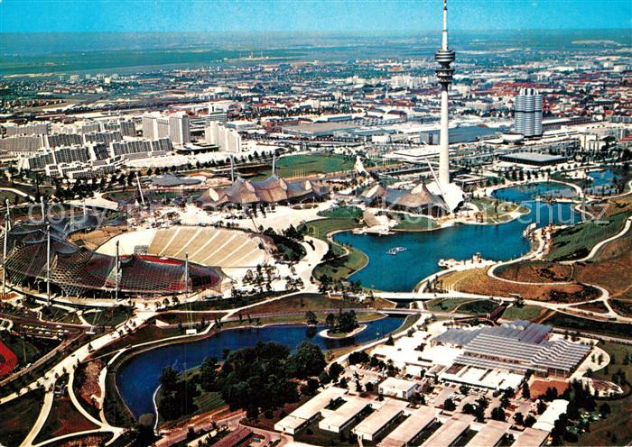 Muenchen Fliegeraufnahme Olympia-Gel?nde mit Olympiaturm