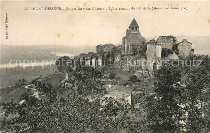 Clermont-Dessous Ruines du vieux Chateau Eglise romane