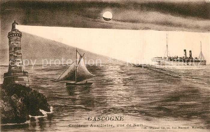 Gascogne Region Croiseur Auxiliaire vue de Nuit Dessin