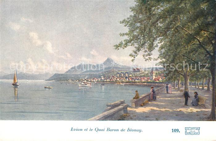 Evian-les-Bains Haute Savoie Quai Baron de Blonay Dessin Kuenstlerkarte
