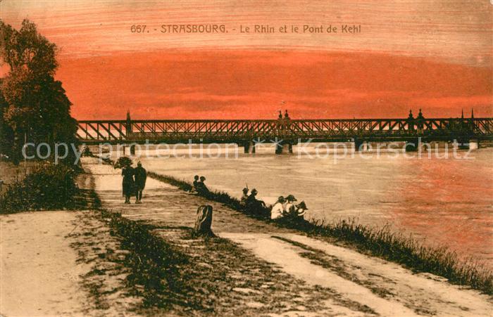 Strasbourg Alsace Le Rhin et Pont de Kehl Kuenstlerkarte