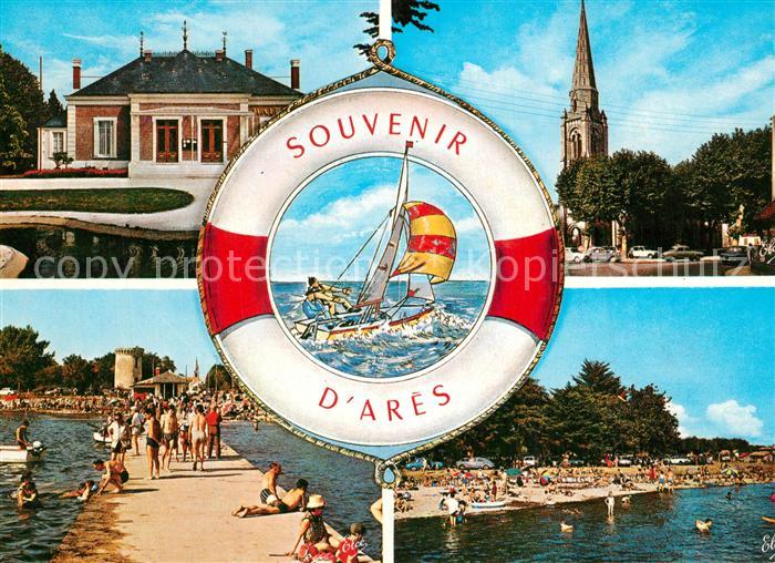 Ares La Mairie Eglise Jetée Plage Rettungsring Segelboot