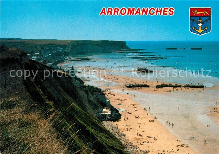 Arromanches-les-Bains Vue d’ensemble de la plage et du Port artificiel depuis