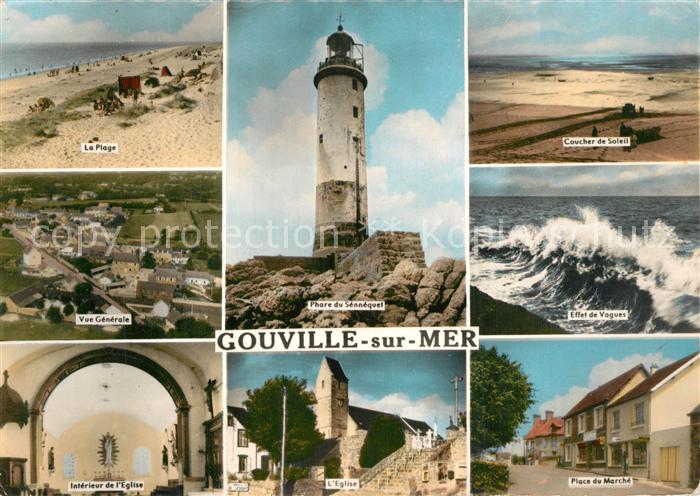 Gouville-sur-Mer La Plage Vue generale Coucher de Solail Phare du Sennequet Effe