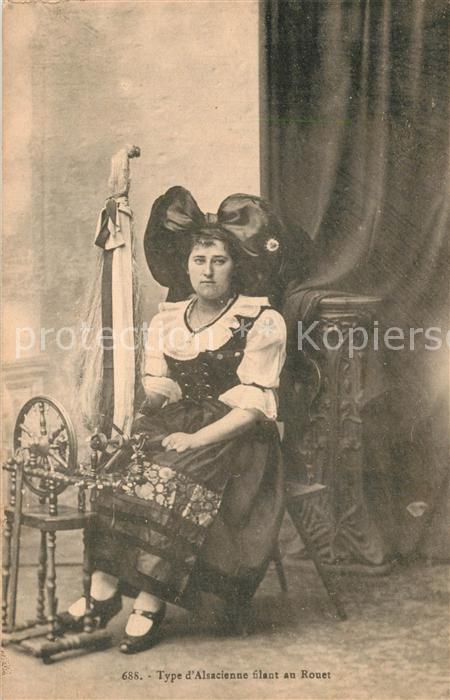Alsace Elsass Type d Alsacienne úlant au Rouet Costumes Trachten Spinnrad