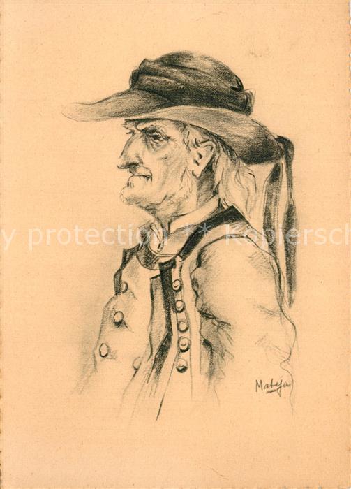 Bretagne Region Viel homme Dessin Kuenstlerkarte