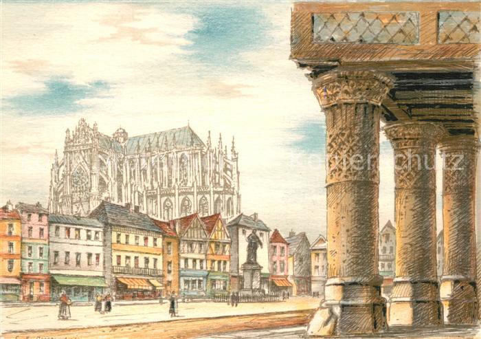 Beauvais 60 Ancienne Place Jeanne Hachette et les Trois Piliers Dessin Kuenstler