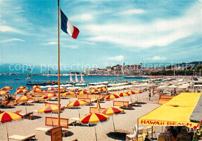 Cannes Alpes-Maritimes La Plage A l’arriere plan le Suquet