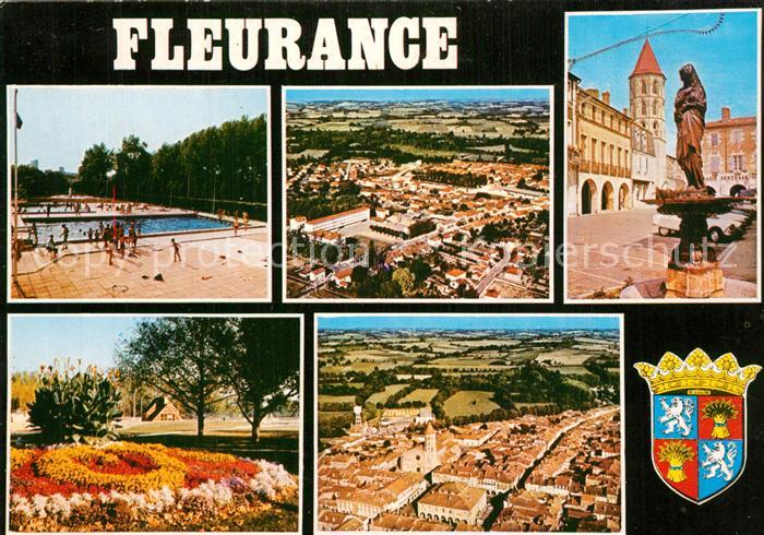 Fleurance Stadtansichten Statue Park Fliegeraufnahme