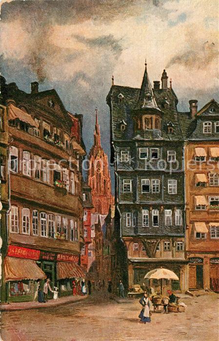 Alt Frankfurt Altstadt Roemer Blick zum Dom Kuenstlerkarte