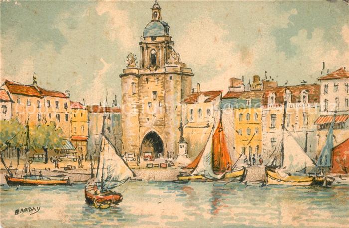La Rochelle Charente-Maritime Tour de la Grosse Horloge Dessin Barday Kuenstlerk
