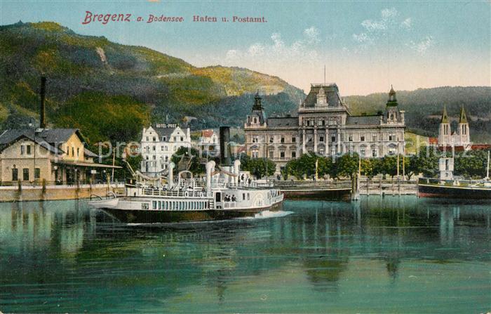 Bregenz Bodensee Hafen und Postamt mit Faehre