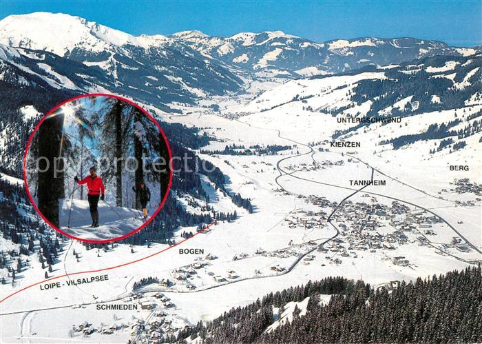 Tannheim Tirol Wintersportplatz Alpen Langlaufloipe Fliegeraufnahme