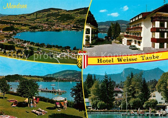 Mondsee Salzkammergut Hotel Weisse Taube Liegewiese Badesteg Fliegeraufnahme