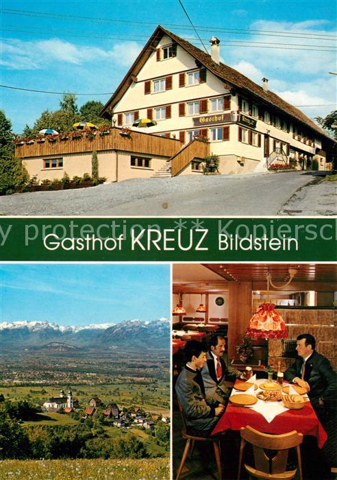 Bildstein Gasthof Kreuz Gastraum Landschaftspanorama Alpen